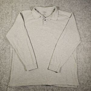 LL Bean Mens Gray Long Sleeve Polo Shirt Casual Outdoors Minimalist Size XL